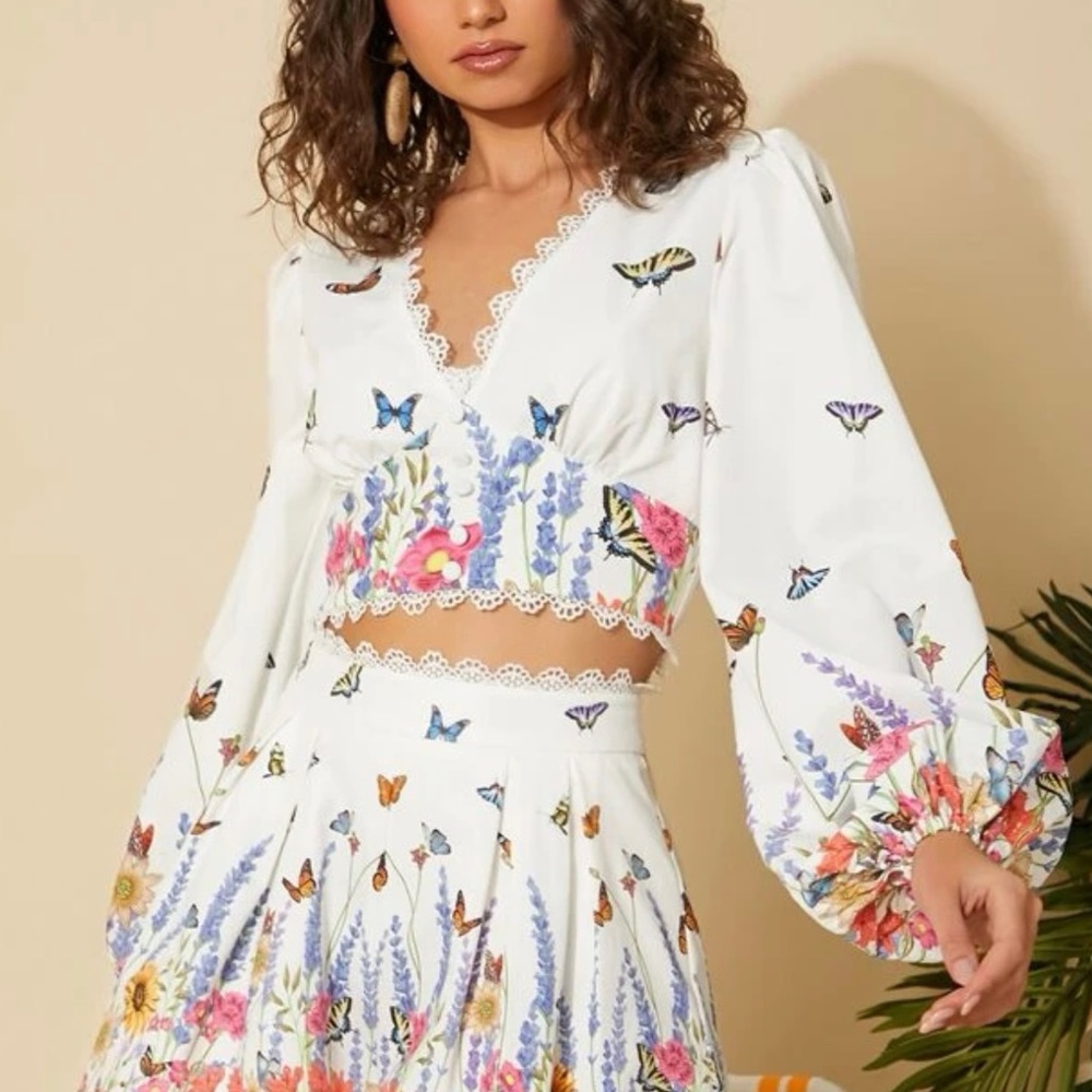 Butterfly & Floral Crop Top